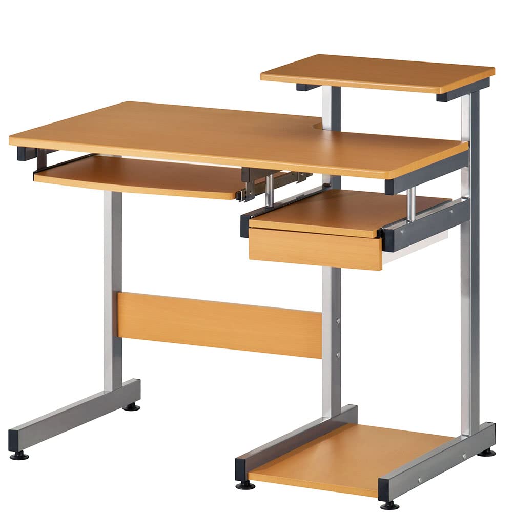 BAKAJI Scrivania con Cassetto Ripiano per Scanner Stampante Portatastiera e Mensola Estraibile Tavolo da Lavoro Porta Pc Computer in Metallo e Legno MDF Arredamento Casa Ufficio Cameretta