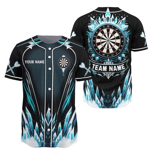 Design Your Own Dart Team Button Up Baseball Jersey with Printed Ice Dartboard Graphic Softball Tee for Man