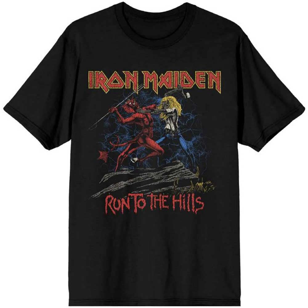 Iron Maiden T Shirt Number of The Beast Run to The Hills Distress Official Mens Small Black