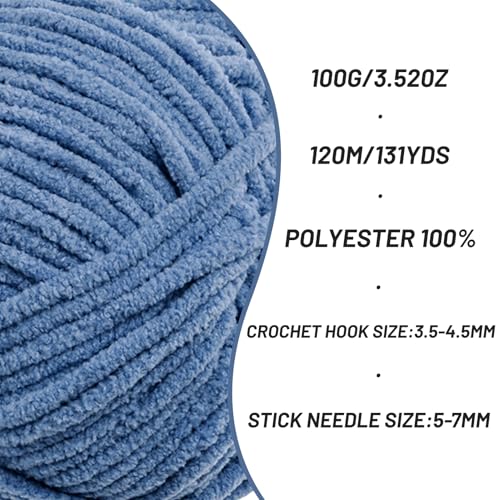 Image of 3 Packs Plush Chenille Chunky Crochet Yarn - Baby Yarn for Crocheting Soft - Velvet Yarns Knitting for Blankets Crafts - Fluffy Amigurumi Yarns 300g / 393yd (3 Navy Blue)