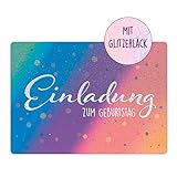 CALLUNA® – 12 Einladungskarten zum Kindergeburtstag mit Glitzerlack – Bunte Einladung zur Geburtstagsfeier – Geburtstagseinladungen – Partyeinladungen – Glitzerkarte