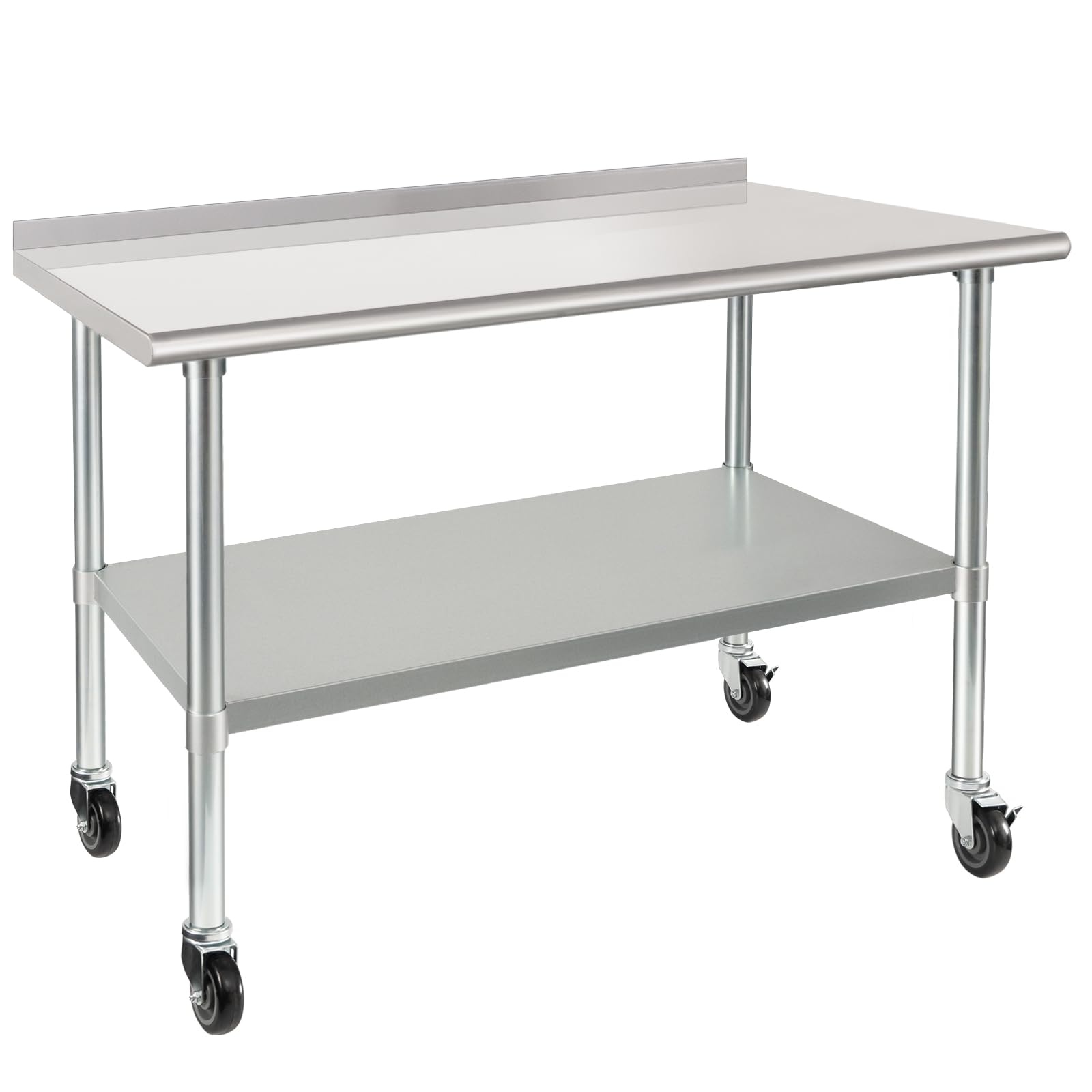 HARDURA Stainless Steel Table with Wheels 30X48 Inches, 2" Backsplash