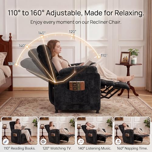 Sillón reclinable eléctrico chenille negro miniatura 5