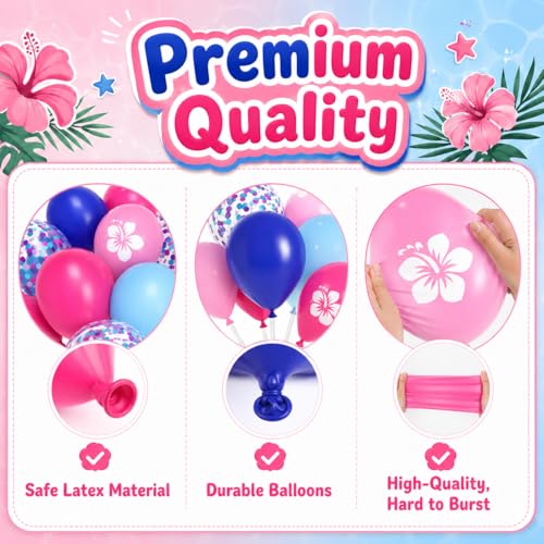 Image of Pink and Blue Balloons, 12 Inch Royal Blue Hot Pink Confetti Balloons for Girl Cartoon Birthday Pool Party Graduation Baby Shower Gender Reveal Supplies