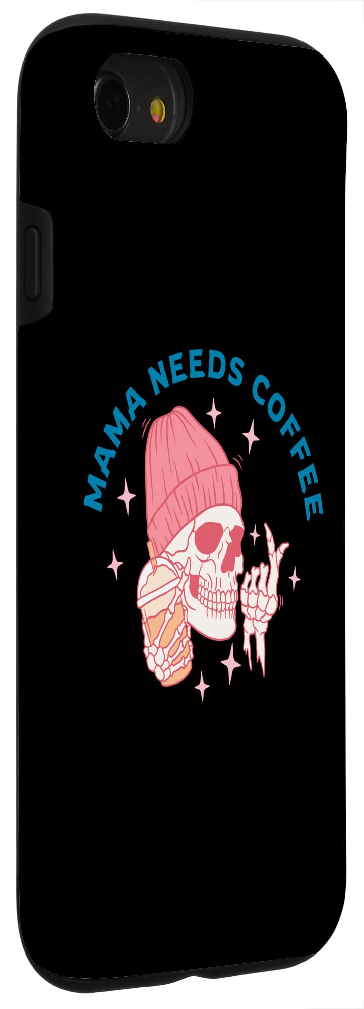 iPhone SE (2020) / 7 / 8 Pink Mama Needs Coffee Halloween Skull Case - Image 3