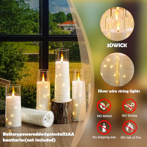 Image of Flameless Candles,with Embedded Star String, Battery Operated Candles Flickering LED Pillar Candles with Remote Control and Timer, Home Decoration Add a Warm and Romantic Atmosphere，Set of 24 (White)