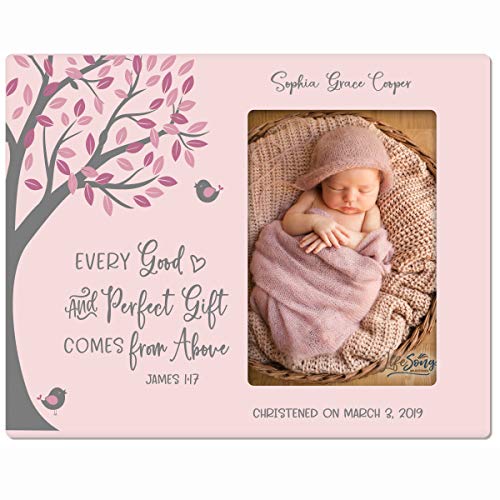 LifeSong Milestones Personalized Baptism Photo Frame Blessing for Child 1st Holy Communion Picture Frame 4” x 6” - Every Good (Pink)