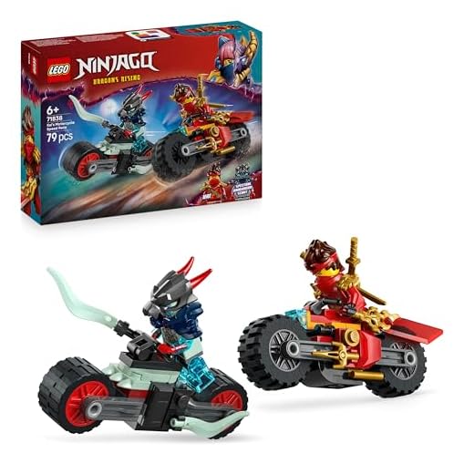 LEGO NINJAGO Kai’s Motorcycle Speed Race Set - 2 Ninja Motorbike Toys with Spinning Wheels plus 2 Minifigures with Weapon Accessories - Gift for 6+ Year Old Boys & Dragons Rising Fans - 71838