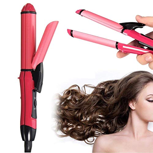 2 in 1 Hair Straightener machine, Beauty Set of Professional Hair Straightener and Hair Curler with Ceramic Plate For Women(Pink)