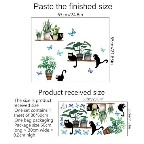 Vinilo decorativo con planta y gato negro 30x60 cm miniatura 2