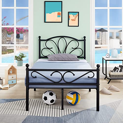 Greenforest Twin Bed Frame With Headboard,14 Inch Metal Platform Bed Frame Underbed Storage, No Box Spring Needed,Mattress Foundation,Easy Assembly,Black #TOP2