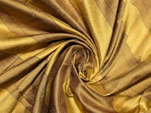 Tissu soie Dupion 100% au mètre rayures dorées marron 137cm pour couture et ameublement