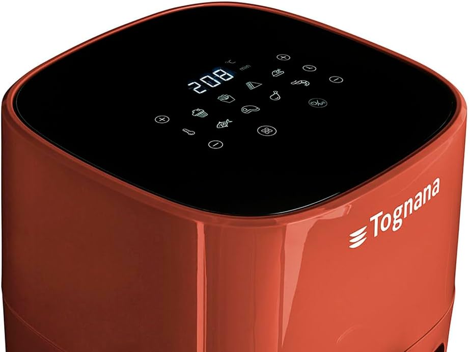 Tognana Iridea, friggitrice ad aria 5,5 L con contenitore e griglia antiaderente e display digitale, rosso mela Tognana Iridea, friggitrice ad aria 5,5 L con contenitore e griglia antiaderente e display digitale, rosso mela