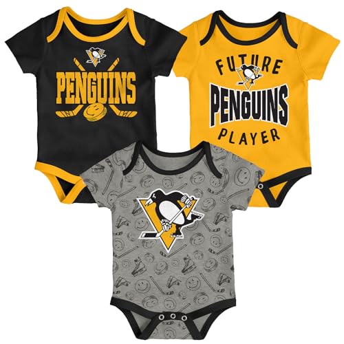 Image of Outerstuff Newborn Pittsburgh Penguins Full Strength 3-Piece Creeper Set - Size Newborn