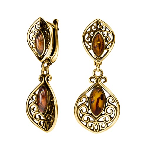 Elegante Damen Ohrringe Aus Baltischem Bernstein Und 925 Sterling Silber - Gold Beschichtet Vintage Design Mit Schmucketui - Ideale Geschenkidee Für Frauen Elegante Damen Ohrringe Aus Baltischem Bernstein Und 925 Sterling Silber - Gold Beschichtet Vintage Design Mit Schmucketui - Ideale Geschenkidee Für Frauen