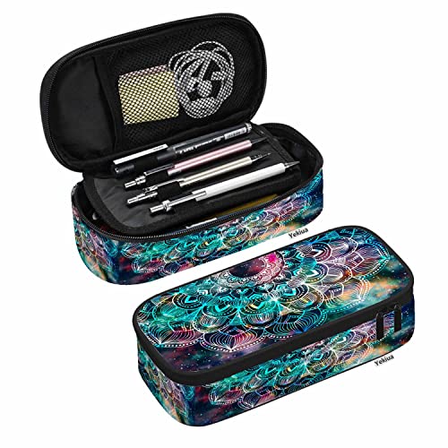 Yekiua Estojo De Lápis Mandala Abstrato Tribal Geométrico Antigo Estrela Galáxia Alta Capacidade Bolsa Papelaria Cosméticos Coloridos
