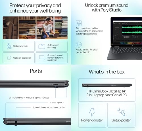 Image of HP Omnibook Ultra Flip Creator 2-in-1 Laptop 14.0 inch Touchscreen OLED 2.8K Display (Intel Ultra 7-258V, 32GB LPDDR5X, 1TB PCIe SSD, Backlit KB, Active Pen, Fingerprint, Win 11 Pro) w /Dockztorm Hub