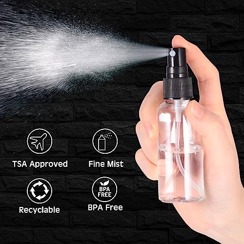 Roshtia 200 Pcs 2 oz Plastic Mini Spray Bottles with Black Cap Clear Empty Fine Mist Spray Bottles Refillable Liquid Container for Essential Oils Perfumes Travel Makeup4