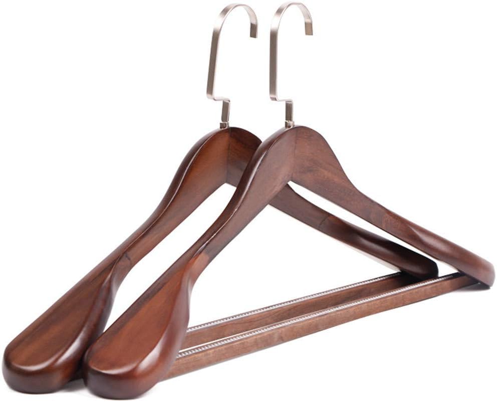 Rollyware® Anti Skid Wide Shoulder Wooden Hangers, Suit Hangers with Non Slip Pants Bar, Smooth Finish 360° Swivel Hook Solid Wood Coat Hangers for Dress, Jacket, Pants, Heavy Pack of 1 (Walnut)