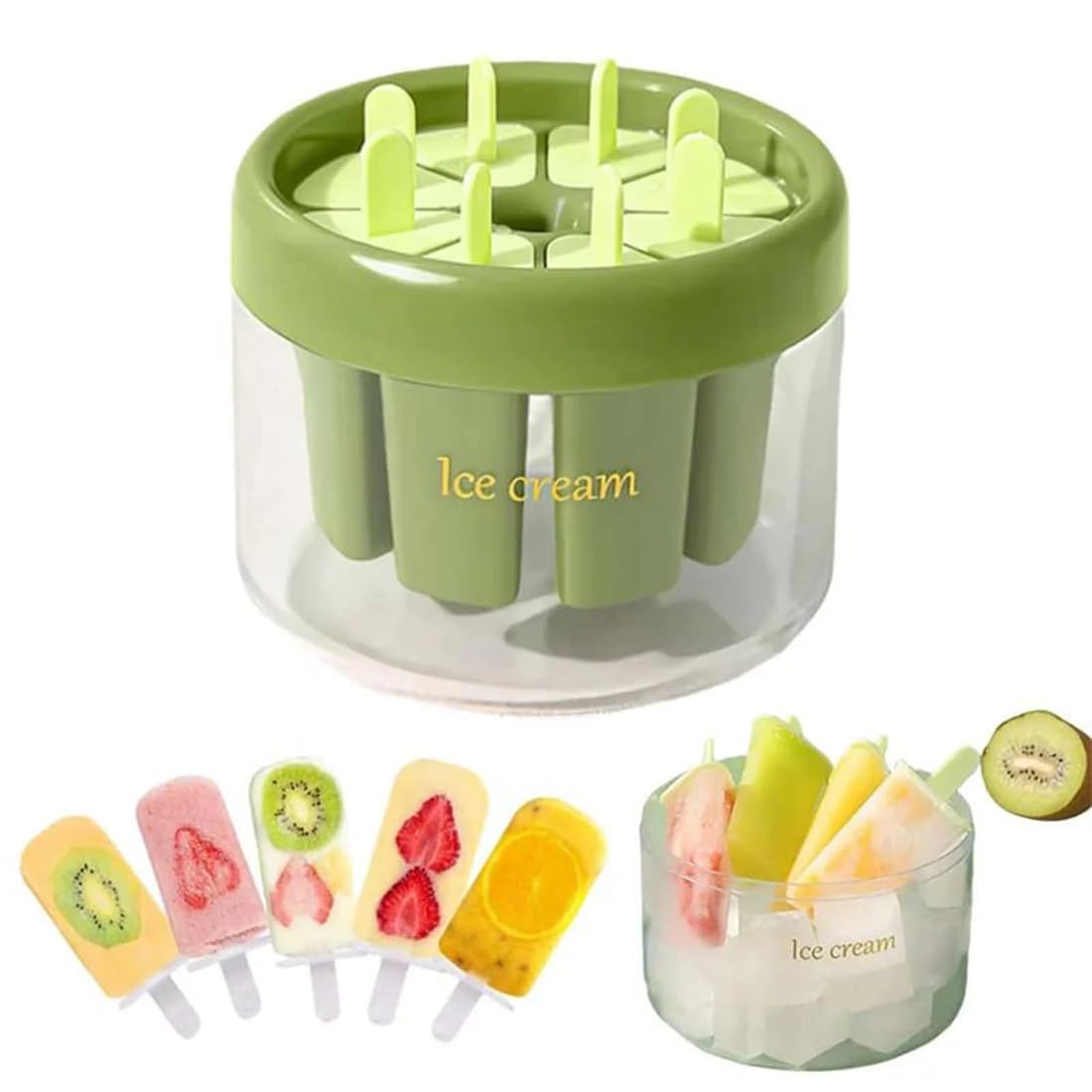 EHOTER Popsicle Molds 8 Cavities BPA Free Popsicle Molds Silicone Easy-Release Ice Pop Molds Homemade Reusable Popcicale Mould Ice Cream Molds for Kids (Green)