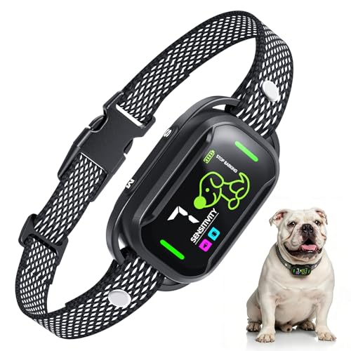 MASBRILL Collar Anti Ladrido para Perros - 3 Modos (Sonido, Vibración, Mixto) + 7 Niveles de Sensibilidad, Correa Anti-Ladridos con Pantalla LED,IPX7, Recargable,Carga Rápida, Ajustable y Fácil de Usa