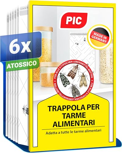 PIC Trappola per tarme Alimentari - 6 trappole per tarme Alimentari, Trappola per tarme con feromone per Un Effetto Ideale, trappole adesive efficaci per rilevare Le infestazioni di tarme Alimentari