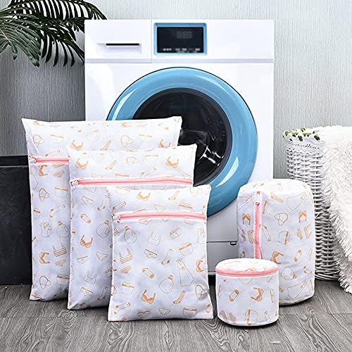 Image of HomeCloud Mesh Laundry Bags | Safeguarding Delicate Fabrics in Your Washing Machine | Set of 5 with Zip Lock for Delicate Clothes, Stockings, Underwear, Bras & Lingerie (Peach)