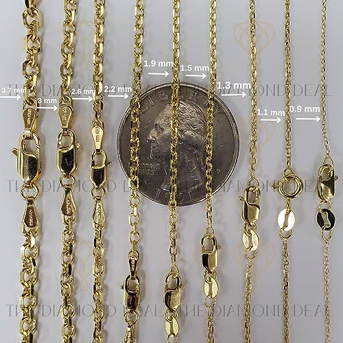 14k SOLID Yellow Gold 0.8MM-4.00MM Thick Shiny Diamond Cut Cable Link Chain Necklace for Pendants Charms with Lobster-Claw Clasp, REAL Gold Women’s Men's Jewelry (13" 16" 17" 18" 20" 22" 24" 30” inch)4