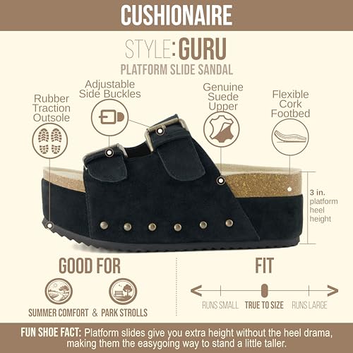 Image of CUSHIONAIRE Guru Platform Sandals Women Footwear - Comfortable Genuine Leather Footbed Studded Chunky Slide Summer Sandals for Women