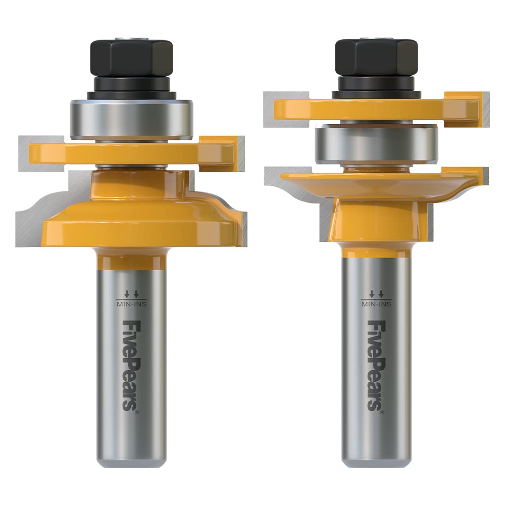 Fivepears Ogee Rail and Stile Router Bits Set 1/2 Inch Shank, 3/8 Inch Cutting Depth, Up to 1 Inch Stock, Shaker Style Router Bit for Making Kitchen Cabinet Door Wood Flooring Raise Panel Ogee - Up to 1" Stock - 1/2" Shank Rail and Stile Router Bits Set