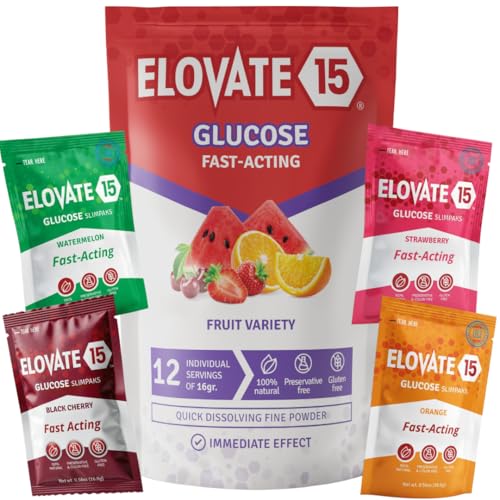 Fast Acting Glucose Powder Packets, Fruit Variety – Instant Dissolve, No Water Needed | 15g Pure Dextrose | 4 Flavors | Waterproof SlimPaks | Made in USA | Gluten-Free (Pack of 12)