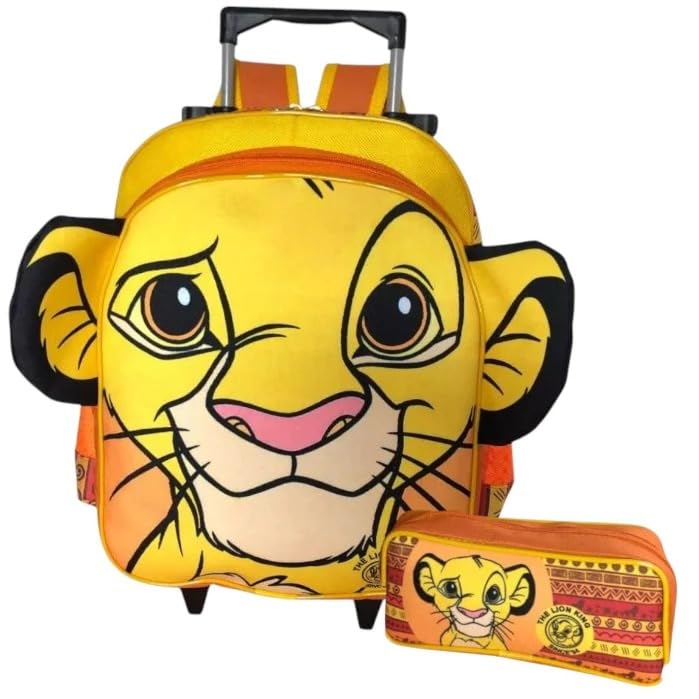 Kit Mochila Simba Leão Orelinha Escolar Rodinhas G + Estojo 3059