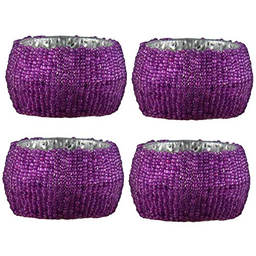 Purple Napkin Holder Rings Handmade Indian Beaded Round Size -1.5