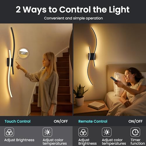 Battery Operated Wall Sconces Set of Two, 10000mAh Rechargeable Modern Wall Lights with Remote Control, Dimmable Black LED Cordless Lighting for Living Room, Bedroom, Hallway, 31.5 Inch, 3CCT - Image 5
