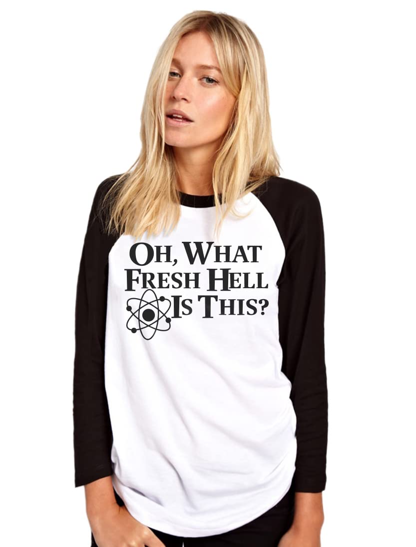 Hotscamp Women's White/Black Oh What Fresh Hell Is This Baseball Top - Medium