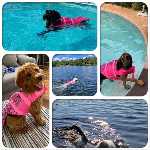 Izefia Hund Schwimmweste Schwimmen Schwimmschutzmantel Schwimmweste mit Griff für Kleinen Hund Welpen Großen Hund Hai Meerjungfrau