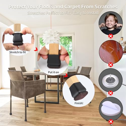 Ezprotekt 24 Pcs Small Square Silicone Chair Leg Floor Protectors for Wood Floors, Felt Furniture Pads Caps, Bar Stool Leg Floor Protectors Covers for Chair Desk Table (Fit 0.5"- 0.8", Black) by Ezprotekt - Image 5