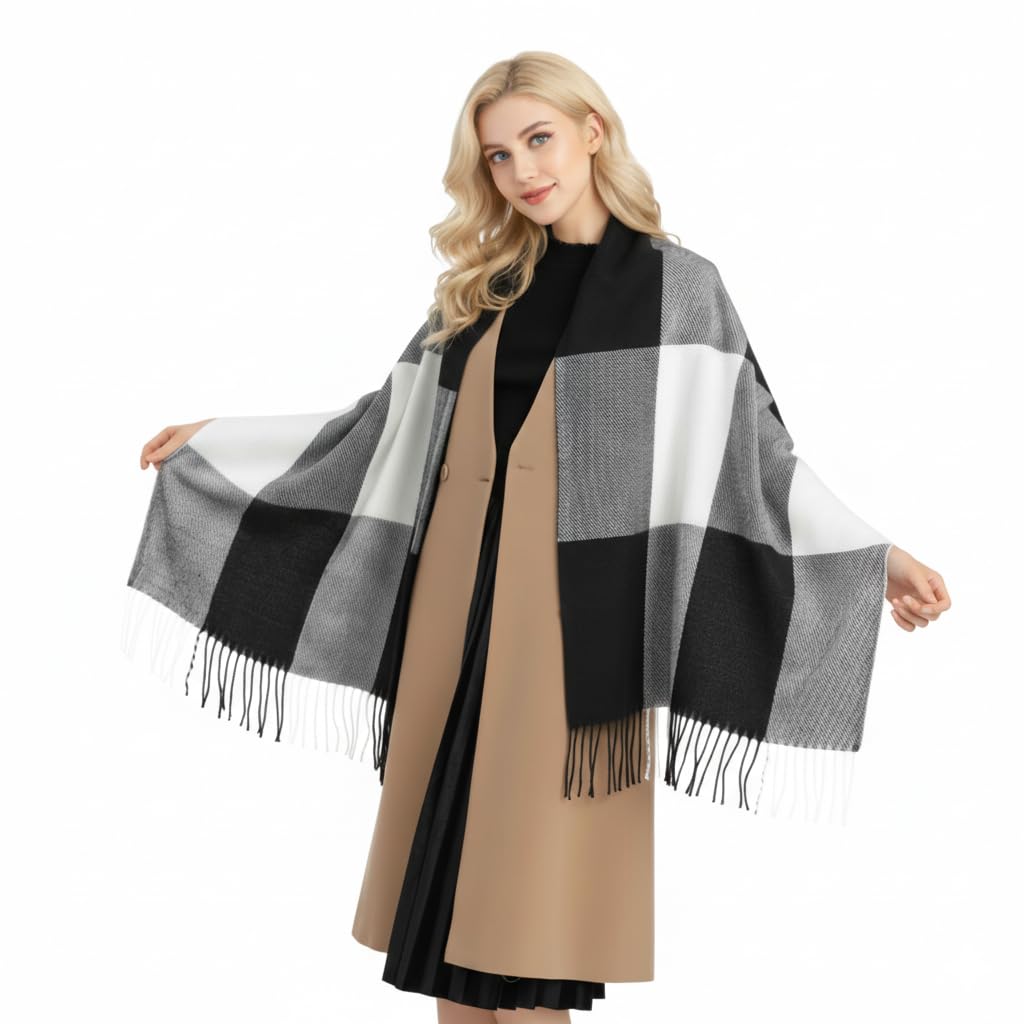 Good Nite Scarf for Women Tartan Winter Scarves Shawl Long Soft Warm Scarf Tassels Gifts for Her