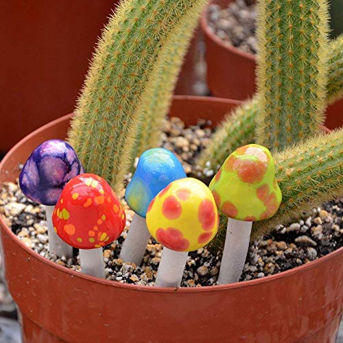 Mushroom Ceramic Fairy Garden Stakes - 5 Handmade Outdoor Ornament Decorations -Made In USA - Decor Toadstools for Lawns, Planters, Gardens, & Yards - Thumbnail 5