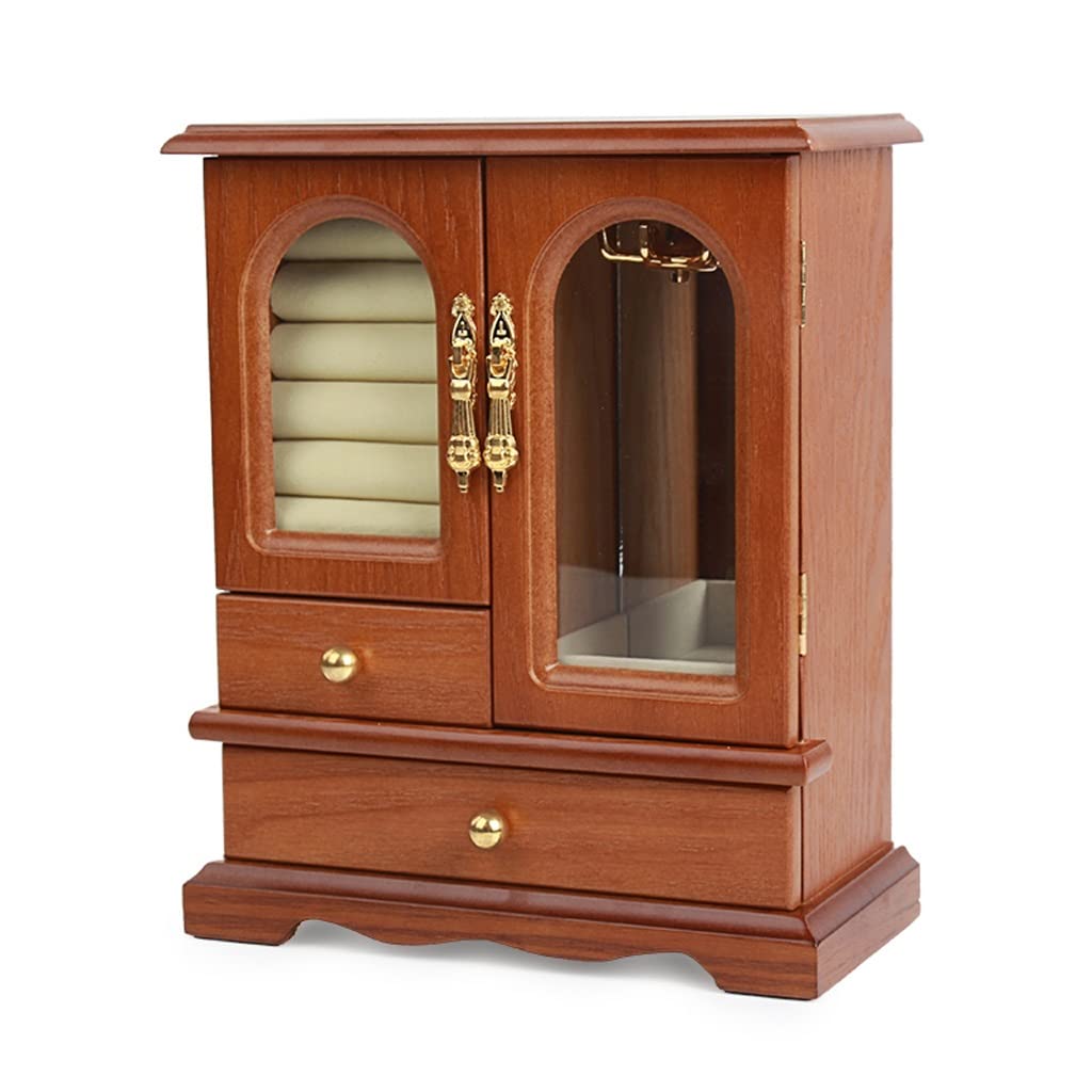 TIANQIHAO Jewelry Box Jewelry Box, Large Jewelry Organizer With 2 Drawers, Natural Hardwood Wooden Jewelry Storage Case For Earrings Rings Jewellry Holder,A