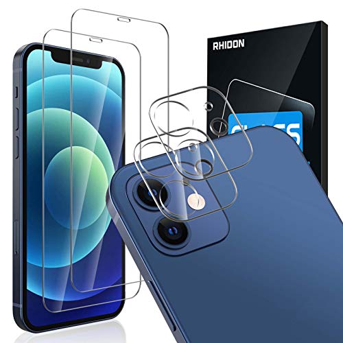 [4Pack] 2 Pack Screen Protector Tempered Glass Compatible with iPhone 12 5G (6.1)+2 Pack Camera Lens Protector Tempered Glass for iPhone 12 6.1, HD Clear Anti-Scratch Bubble Free Case Friendly