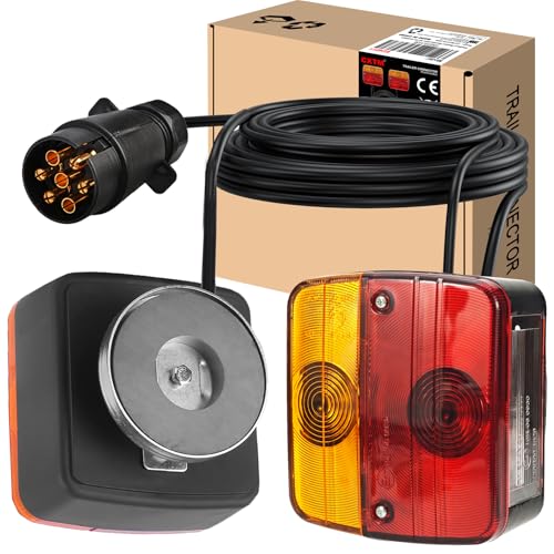 CXTM Anhänger Rückleuchten Set Mit Magnet und 7,5m Kabel, 12V Universelle Wasserdichte Rücklicht Anhänger Mit 7 polig Stecker für PKW, LKW, Wohnwagen und Nutzfahrzeuge(Red)