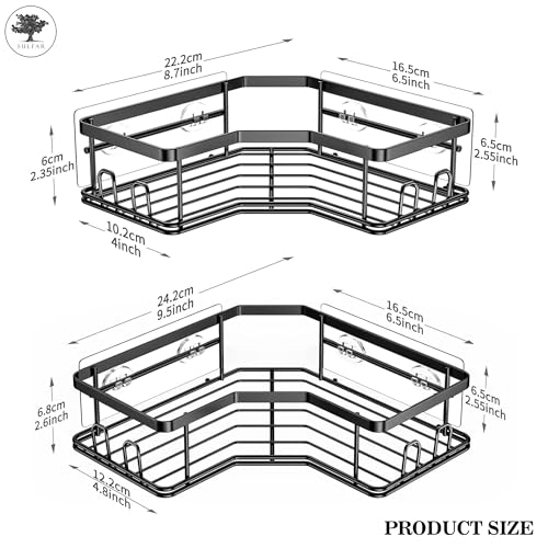 Image of Sulfar Self Adhesive Corner Shelf for Bathroom Adhesive Shelf for Kitchen with Magic Sticker Bathroom Organizer Without Drill (Black) Pack of 2