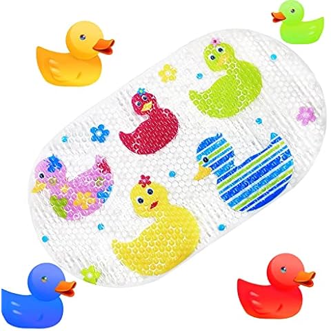 TOPSKY Non-slip Bath Mat, Kids Mat Shower Mat with Suction Cups Bright Cartoon Printed for Bathtub Children Mat, 39 x 69cm (Colorful Duck) Cover
