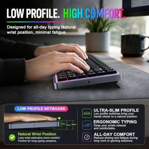 Air75 Low Profile Wireless Mechanical Keyboard, 75% Aluminum Frame, Hot Swappable, PBT Keycaps, RGB Backlit, Bluetooth/2.4GHz/USB-C, Gaming Keyboard with Web Driver for Mac Windows (Black) - Image 4