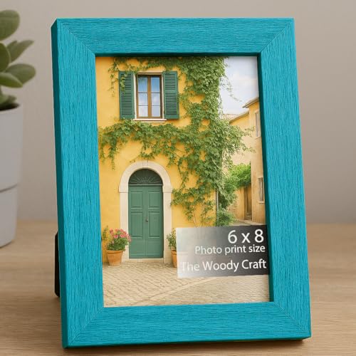Image of Photo Frame 6x8 inch | Table Photo Frame For Desk Or Shelf Use | Wooden Frame That Enhances Home Interiors | Classy Blue Frames For Wall Decor | Best Birthday Photo Frames