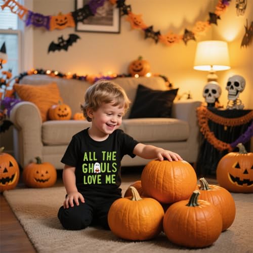 Toddler Halloween Shirts for Boys & Girls - Short Sleeve Tees with Ghouls, Ghosts & Pumpkins Graphics 2-7T4