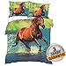 Produktbild Aminata kids süße Bettwäsche-Set Pferd Mädchen 135 x 200 cm + 80 x 80 cm aus Baumwolle mit Reißverschluss, unsere Kinder-Bettwäsche mit Pferde-Motiv ist weich und kuschelig, Pferdebettwäsche, bunt