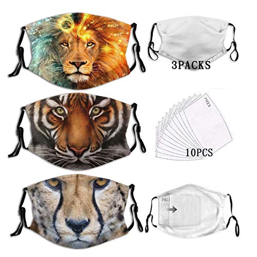 Face mask animal print tiger cheetah lion mask (3 pcs) washable …