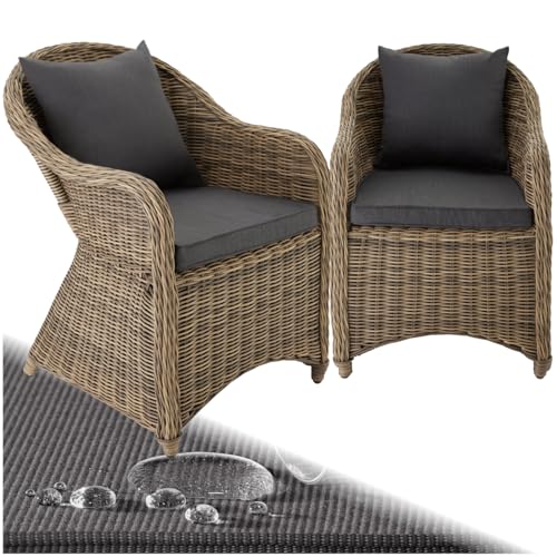 tectake® Ensemble de 2 Fauteuils Confortables avec Accoudoirs, Salon de Jardin Exterieur ou Intérieur, PolyRotin et Aluminium, Coussins Inclus, Mobilier de...